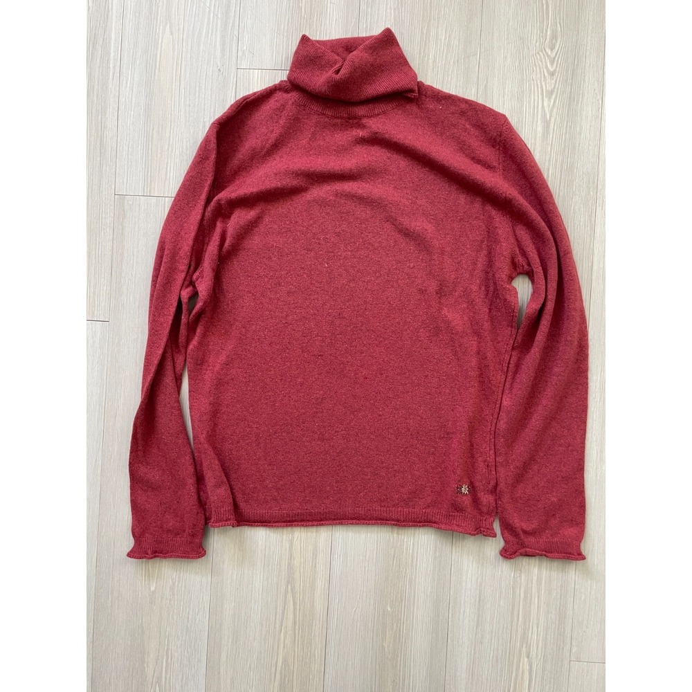 Postcard Women's Red Turtleneck Sweater Embroidered Sz M Made in Italy 90s Basic